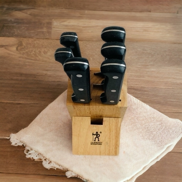 Vintage J.A.HENCKELS 7-Piece KNIFE Block Set High Quality Stainless Steel Knives - Picture 1 of 5